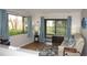 Comfortable living room featuring a sliding glass door that leads to a screened porch at 13012 Wedgewood Way # A, Hudson, FL 34667
