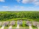 Aerial view showcasing the homes, landscaping, and pond at 18566 Hunters Meadow Walk, Land O Lakes, FL 34638