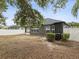 Well maintained backyard featuring an AC unit and white privacy fence at 18916 New Passage Blvd, Land O Lakes, FL 34638