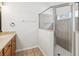 Neutral bathroom with walk-in shower and updated vanity at 18916 New Passage Blvd, Land O Lakes, FL 34638
