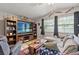 A comfortable living room with built-in shelving and large windows at 4350 Sawgrass Blvd, New Port Richey, FL 34653