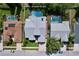 An aerial view showcases a charming neighborhood, highlighting neatly arranged houses and well-maintained lawns at 5249 Wellfield Rd, New Port Richey, FL 34655
