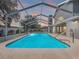 Sparkling pool in screened enclosure with outdoor seating area and lush landscaping at 5249 Wellfield Rd, New Port Richey, FL 34655