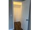 A walk-in closet with shelf and hanging rack, offers ample storage space with wood laminate flooring at 5708 Townhouse Dr # 5708, New Port Richey, FL 34652