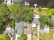 Overhead shot highlighting the property's layout with lush greenery, a private pool, and waterfront access at 6046 River Rd, New Port Richey, FL 34652