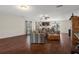 Open living room featuring hardwood floors, neutral walls, and recessed lighting creating an inviting and versatile space at 6140 Seaside Dr, New Port Richey, FL 34652