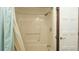 Neutral shower stall with a curtain and soap holder at 6322 Aureau Ave, Hudson, FL 34667
