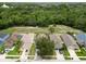 A bird's eye view of a neighborhood showcasing houses with well-kept lawns and driveways at 8335 Crescent Moon Dr, New Port Richey, FL 34655