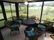 Enjoy a relaxing lanai featuring neutral tile, four chairs, and a beautiful outdoor view at 13010 Wedgewood Way # A, Hudson, FL 34667