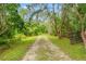 Long, gravel driveway leading to the home, surrounded by lush greenery and mature trees at 3270 Endsley Rd, Brooksville, FL 34604