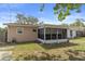 Image of the backyard, featuring a screened-in porch and a small yard at 4537 Cynthia Ln, Spring Hill, FL 34606
