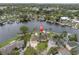 Aerial view featuring waterfront living, showcasing home's canal access and surrounding scenery at 5440 Manatee Point Drive, New Port Richey, FL 34652