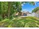 Secluded backyard featuring mature trees and a shed at 6505 Broadwing Ct, Tampa, FL 33625