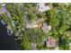 Overhead aerial perspective of residential property with surrounding trees, a pool and waterfront access at 7424 Grand Blvd, New Port Richey, FL 34652