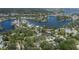 Panoramic aerial view showcasing interconnected waterways within a residential community at 7424 Grand Blvd, New Port Richey, FL 34652
