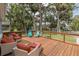 Expansive wooden deck furnished with comfortable seating, ideal for outdoor living at 7424 Grand Blvd, New Port Richey, FL 34652
