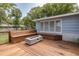 Relaxing deck with built-in bench seating and a modern fire pit feature at 7424 Grand Blvd, New Port Richey, FL 34652