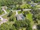 Drone shot showing pool, backyard, mature trees, and neighborhood streets at 9431 Amidon St, Spring Hill, FL 34608