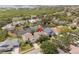Aerial view of a home situated near a pond surrounded by lush trees and neighborhood homes at 1010 Teal Pointe, Tarpon Springs, FL 34689