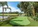 Backyard putting green with manicured landscaping and water views at 10342 Altrara Way, Trinity, FL 34655