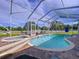 Relaxing screened-in pool area featuring a hot tub, ample seating, and brick pavers with a beautiful view at 10941 Hilltop Dr, New Port Richey, FL 34654