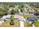 Aerial view of a neighborhood featuring a house with a pool and green lawns at 11280 Sedgefield Ave, Spring Hill, FL 34608