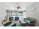 Covered patio featuring comfortable seating and views of the pool and backyard at 11280 Sedgefield Ave, Spring Hill, FL 34608