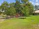 Expansive backyard enclosed by a chain-link fence, surrounded by mature trees and lush greenery at 12229 Barnevelde Rd, Weeki Wachee, FL 34614