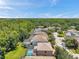 Aerial view of homes with screened pools backing onto a scenic pond and verdant landscape at 1410 Halapa Way, Trinity, FL 34655