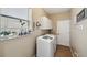 Functional laundry area features ample counter space, white cabinets, and natural light from a large window at 1410 Halapa Way, Trinity, FL 34655