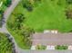 Drone shot presents homes with a lush green lawn, and inviting patio space, ideal for outdoor relaxation at 1415 Pinewood Hills Ct, Spring Hill, FL 34606