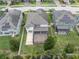 Aerial view shows the home with a screened patio in the fenced backyard at 19326 Long Lake Ranch Blvd, Lutz, FL 33558