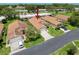 Wide aerial perspective of a single Gathering home with a manicured lawn and long driveway nestled in a quiet neighborhood at 3317 Abigail Ct, New Port Richey, FL 34655