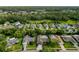 Aerial view showcasing homes with pools, landscaped yards, and tree coverage in a suburban neighborhood at 4082 Watson Dr, New Port Richey, FL 34655