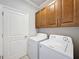 Efficient laundry room with modern washer, dryer, and storage cabinets for convenience at 4082 Watson Dr, New Port Richey, FL 34655