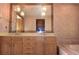 A view of the bathroom vanity, mirror, lighting and soaking tub at 4269 River Birch Dr, Spring Hill, FL 34607