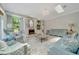 Bright living room with a fireplace, skylights and a comfortable seating area at 7275 Crystal Spring Run, Weeki Wachee, FL 34607