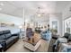 Spacious open living area featuring vaulted ceilings, great natural light, and a connected dining space at 7518 Mediterranean Ct, Hudson, FL 34667