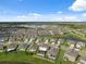 Overhead view of a planned community complete with ponds, walking paths and neighborhood swimming pools at 8938 Bower Bass Cir, Wesley Chapel, FL 33545