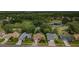 Wide aerial shot of a quiet residential street with well-kept homes and a lush golf course backdrop at 9719 Oakwood Hills Ct, New Port Richey, FL 34655