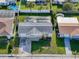 Residential property with a screened-in pool and a compact backyard, surrounded by neighboring houses and manicured lawns at 10029 Freestone Ln, Port Richey, FL 34668