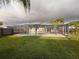 Large backyard with a green lawn, privacy fence, and majestic palm trees creating a tropical, private oasis at 10029 Freestone Ln, Port Richey, FL 34668