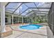 Enclosed screened pool with an adjacent covered patio, set in a large back yard at 11510 Lakeview Dr, New Port Richey, FL 34654