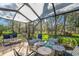 Screened patio with outdoor dining, comfortable seating and lush landscaping at 2342 Countryside Dr, Spring Hill, FL 34606
