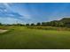 Scenic view of the green golf course with surrounding trees and blue sky at 2987 Wentworth Way, Tarpon Springs, FL 34688