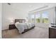 Bright main bedroom features plush carpet, tray ceiling, and scenic outdoor views from the window at 33466 Landsman Loop, Wesley Chapel, FL 33543