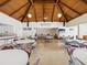 A community hall with a wooden vaulted ceiling, tables, chairs, and American flag on display at 4567 Great Lakes S Dr, Clearwater, FL 33762