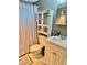 Cozy bathroom featuring a white vanity, toilet, and shower with updated fixtures at 4628 Irene Loop, New Port Richey, FL 34652