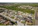 An aerial perspective of a neighborhood showcasing a mix of homes, tree-lined streets, and proximity to green spaces at 4752 Weasel Dr, New Port Richey, FL 34653