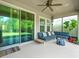 Comfortable covered patio with plush seating, providing a perfect space for outdoor relaxation and entertaining at 6130 Colmar Pl, Apollo Beach, FL 33572